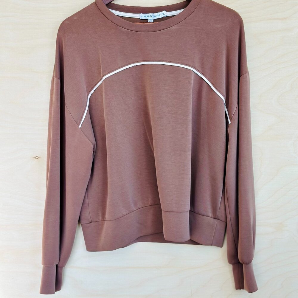 Sincerely Jules SUPER Soft Oversized Long Sleeve Brown Sweatshirt Size XL EUC
